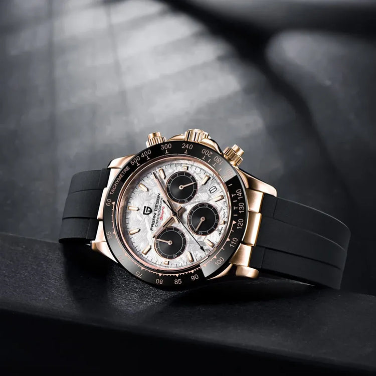 Nuovo Orologio da Uomo PAGANI DESIGN Cronografo di Lusso in Oro Rosa, Quadrante Blu Ghiaccio 40mm, Vetro Zaffiro, Impermeabile 100M, Cinturino in Gomma, Orologio Sportivo Maschile + CONFEZIONE REGALO