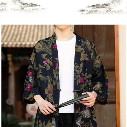 Camicie in Lino Stile Etnico con Stampa Yukata per Uomo e Donna, Abbigliamento Asiatico, Kimono Giapponese Harajuku, Camicie Retrò da Uomo