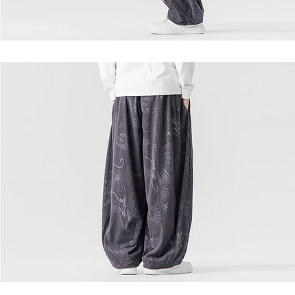 Pantaloni a gamba larga in velluto a coste da uomo in stile giapponese pantaloni larghi casual da uomo spessi e caldi pantaloni a lanterna Hip Hop streetwear taglie forti 5XL