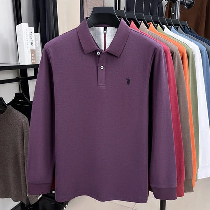 100% pure cotton autumn and winter men's sports fashion brand embroidered pony long-sleeved POLO business casual T-shirt