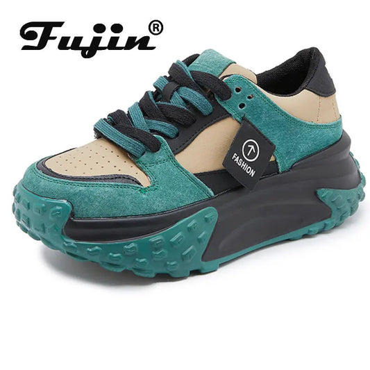 Fujin 7cm Cow Suede Leather Women Casual Autumn Breathable Platform Shoes Wedge Chunky Sneaker Females Winter Shoes Sports Shoes
