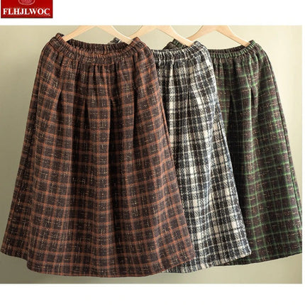 Art Mori Girls Woolen Skirts New 2025 Autumn Winter Basics Woman Cute Sweet Japanese Preppy Style Retro Vintage Long Plaid Skirt PlatiNum