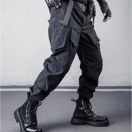 2026 New Streetwear Joggers Pants Men's Multi-Pockets Tactical Cargo Pant Black Utility Work Elastic Waist Casual Trousers