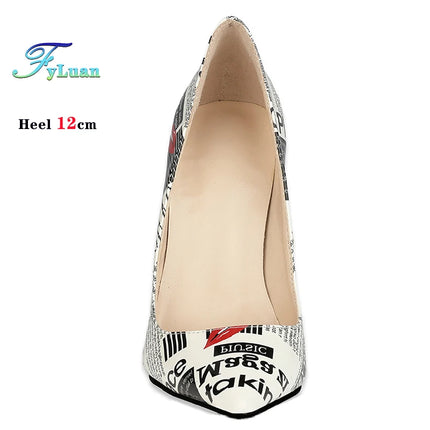 Nuovo 8CM 10CM 12cm Scarpe da festa da donna a punta Graffiti Tacchi ultra alti Spettacoli di moda Scarpe da principessa Donna Stiletto Taglia 34-44