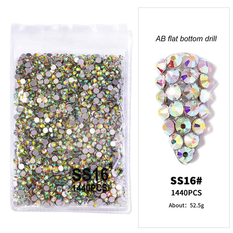 1440pcs Nail Clear/AB Glass Strass FlatBack Crystal Rhinestone (SS3-SS20)3D Nail Gem Stones Non-HotFix Nail Rhinestone 1.3-4.8mm
