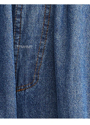 Jeans Vintage tinta unita da donna moda estiva pantaloni larghi in Denim elasticizzato in vita femminile pantaloni Harem alla caviglia stile giapponese