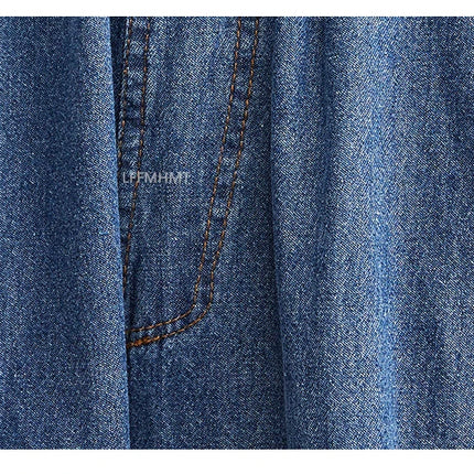 Jeans Vintage tinta unita da donna moda estiva pantaloni larghi in Denim elasticizzato in vita femminile pantaloni Harem alla caviglia stile giapponese