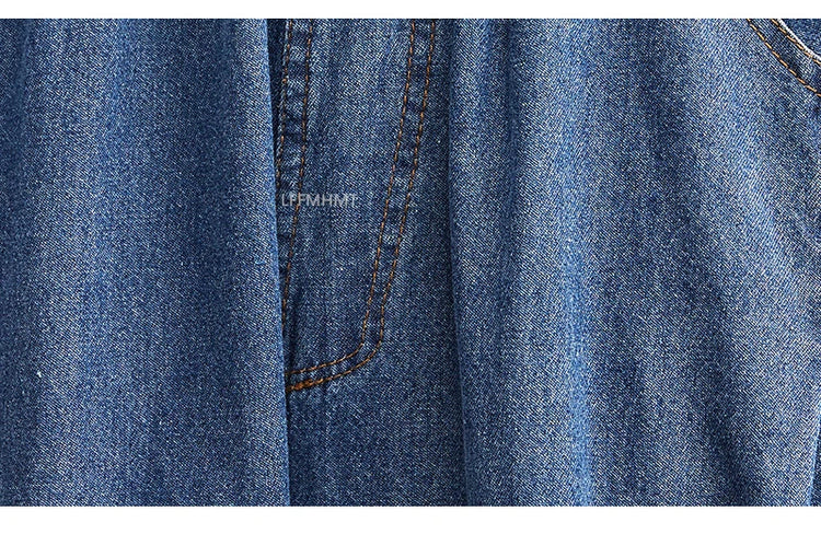 Jeans Vintage tinta unita da donna moda estiva pantaloni larghi in Denim elasticizzato in vita femminile pantaloni Harem alla caviglia stile giapponese