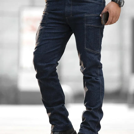 Men's Tactical Jeans Military Denim Cargo Pants Multi-pocket Elastic Casual  Work Trousers Outdoor Combat Training Hiking Pants