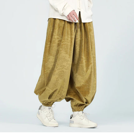 Pantaloni di velluto da uomo autunno inverno pantaloni larghi stampati casual da uomo stile giapponese Harun comodi pantaloni da jogging da uomo streetwear