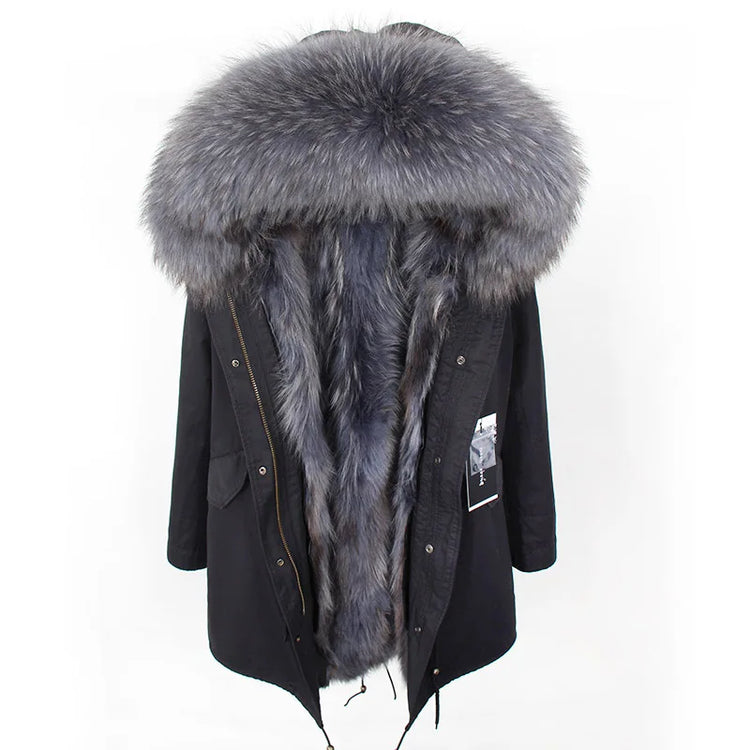 Maomaokong Natural Fur Lining Real Fur Coat Winter Jacket Women Raccoon Fur Collar Warm Thick Parkas Female Clothing