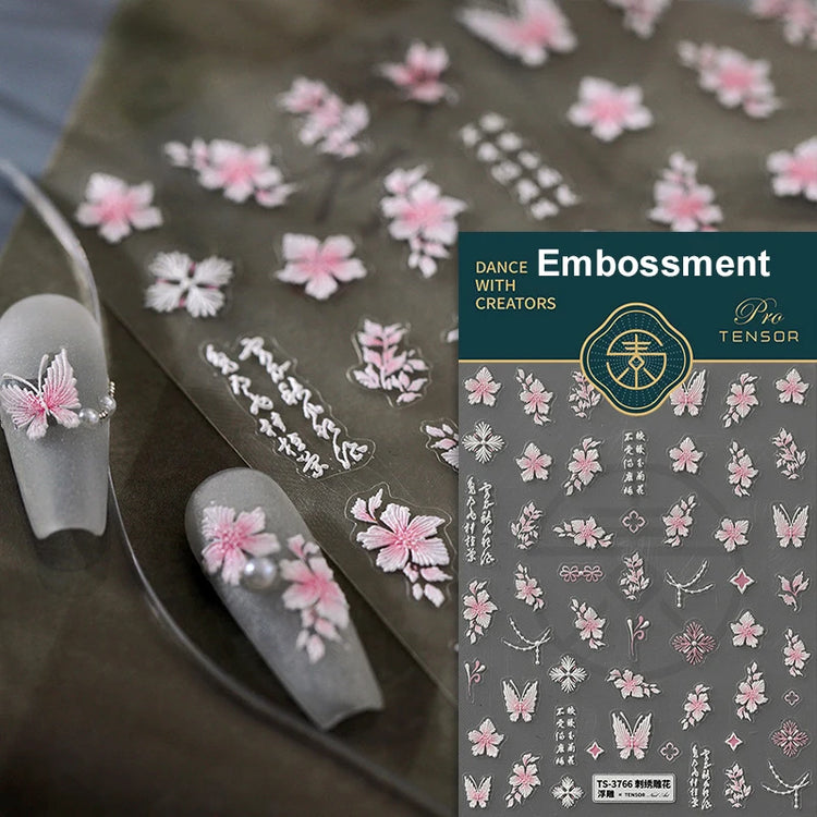 5D Kawaii Lily Nail Art Stickers 1pcs Japanese Pink White Flower With Diamond Self Adhesive Nail Decorations Slider Decals DIY