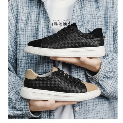 Sneakers Premium Breathable Woven Black Casual Shoes for Men Lightweight Comfortable Daily Walking Outdoor Footwear