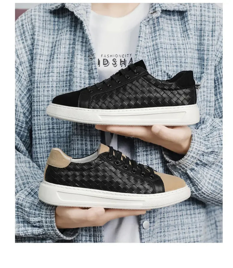 Sneakers Premium Breathable Woven Black Casual Shoes for Men Lightweight Comfortable Daily Walking Outdoor Footwear