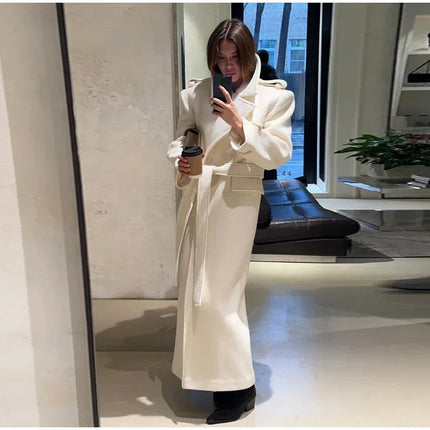 Fashion Solid Women's Wool Coat Lapel Double Breasted Button Long Sleeves Loose Coat Chic 2026 Autumn Winter New Street Wear
