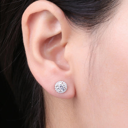 JewelryPalace Moissanite D Color Total 1ct Round 925 Sterling Silver Halo Stud Earrings for Woman Yellow Gold Rose Gold Plated PlatiNum