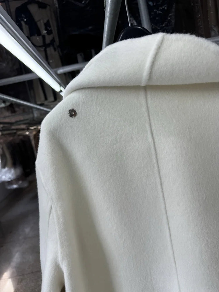 Scarf Collar 100%Wool Coat Women, Korean Fashion Elegant Outerwear, Loose Autumn Winter Jacket