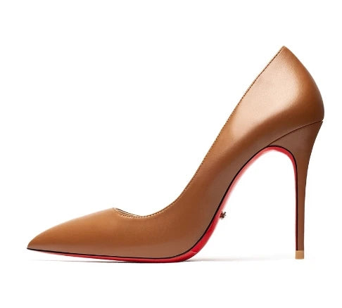 HLTINO 12CM Brown Patent Leather Pumps Women Red Bottom Heels Elegant High Heeled Stilettos Evening Shoe for Party