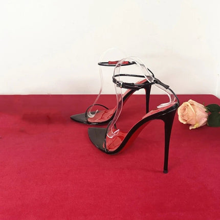 New 12cm Minimalist Ultra-fine Straight Strap High-heeled Shoes with Sexy Ankle Straps Plus Size Slim Heel Bed Sandals Women's PlatiNum