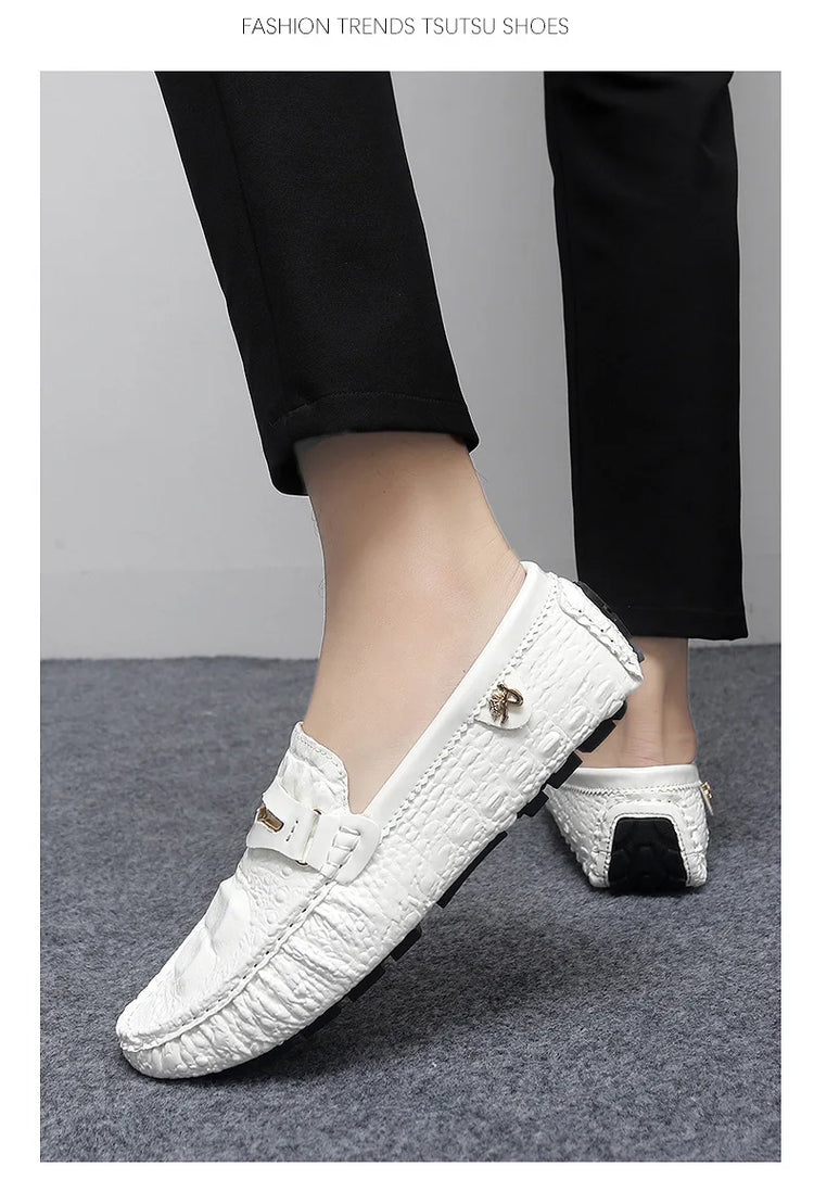 Scarpe Slip-On da Uomo in Pelle di Coccodrillo di Lusso, Scarpe Casual Primaverili ed Estive per la Guida, Stile Coppia, Taglio Basso, Suola in Gomma Traspirante