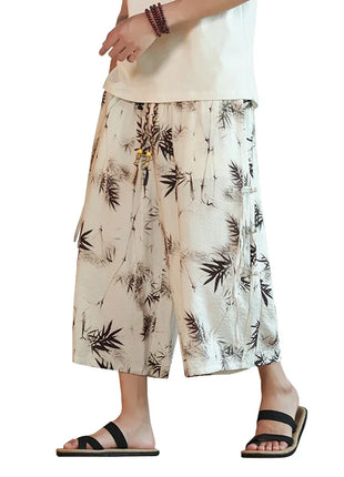 2024 pantaloni Casual da uomo con motivo a foglia di bambù in stile cinese tendenza moda pantaloni a