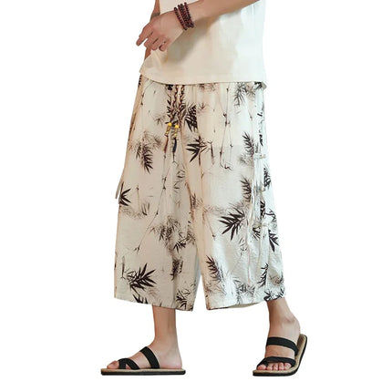 2024 pantaloni Casual da uomo con motivo a foglia di bambù in stile cinese tendenza moda pantaloni a gamba larga High Street pantaloni larghi oversize Hombre