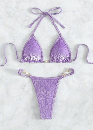 Micro Bikini Rosa Lucido da Donna, Sexy con Perle in PU, Push-Up, Perizoma, Costume da Bagno Estivo, con Lacci, per Vacanze PlatiNum