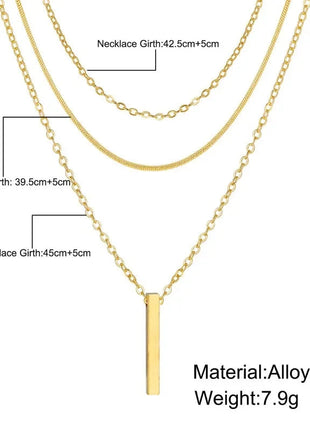 Collana impilabile a tre strati in argento sterling 925 da donna con ciondolo a striscia semplice, gioielli con catena a clavicola ipoallergenica impermeabile PlatiNum