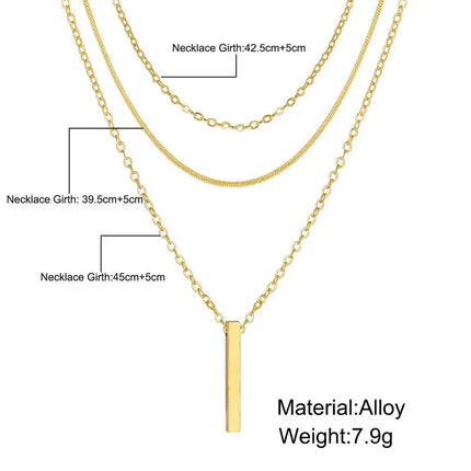 Collana impilabile a tre strati in argento sterling 925 da donna con ciondolo a striscia semplice, gioielli con catena a clavicola ipoallergenica impermeabile PlatiNum