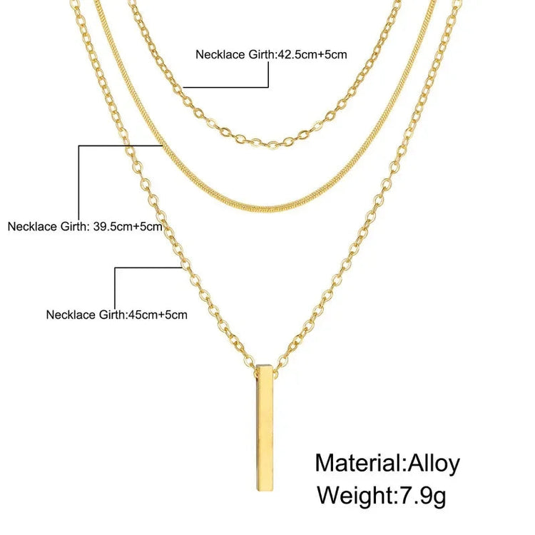 Collana impilabile a tre strati in argento sterling 925 da donna con ciondolo a striscia semplice, gioielli con catena a clavicola ipoallergenica impermeabile PlatiNum