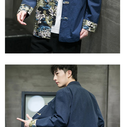 Camicie da uomo ricamate 2026 primavera stile cinese retrò colletto alla coreana giacca in cotone e lino cardigan da uomo Kungfu allentato casual Top