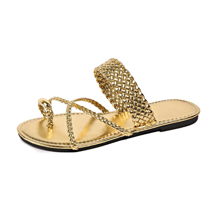 Sandali infradito da donna alla moda con clip dorata, tacco piatto, per l'estate 2025, da spiaggia, taglie forti 43, leggeri, per esterni