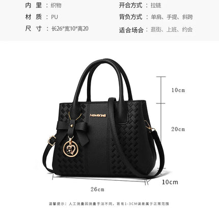 Bow Metal Pendant Top Handle Satchel Crossbody Bag, PU Leather Textured Bag Purse, Classic Versatile Fashion Shoulder Bag PlatiNum