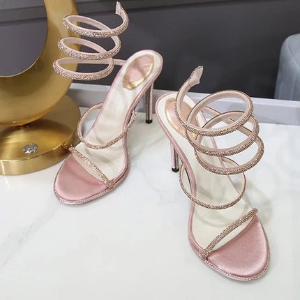 Eilyken Fashion Style Crystal Diamond Ankle Strap Women Sandals Sexy Open Toe Thin High Heels Nightclub Banquet Party Shoes PlatiNum