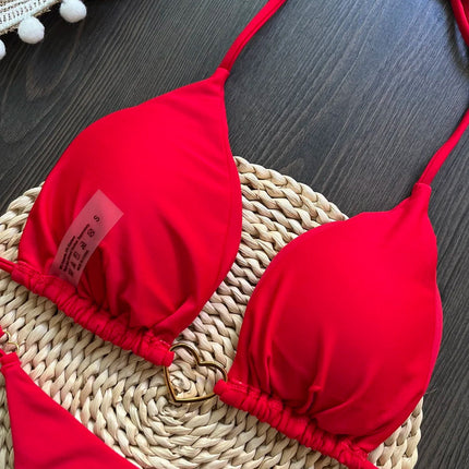 Costume da bagno bikini sexy da donna a tinta unita, due pezzi, rosso platinumshop