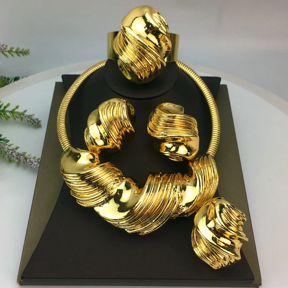 Vendita calda gioielli placcati in oro italiano banchetto per feste di matrimonio da donna grande ciondolo leggero set di gioielli audaci FHK16803