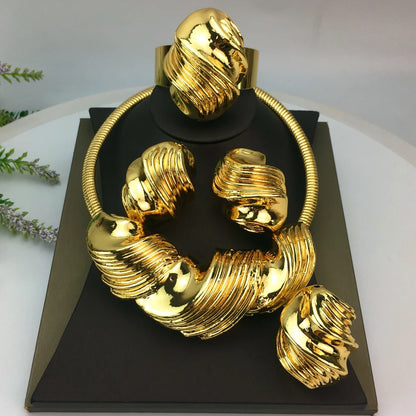 Vendita calda gioielli placcati in oro italiano banchetto per feste di matrimonio da donna grande ciondolo leggero set di gioielli audaci FHK16803