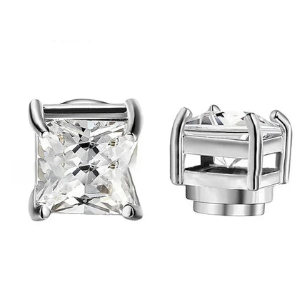 1 Pairs Crystal Strong Magnetic Ear Stud Clip Earrings for Men Women Punk Round Zircon Magnet Earrings Non Piercing Jewelry PlatiNum
