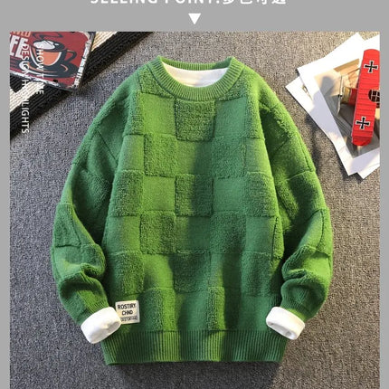 Warm Knit Sweater Autumn Winter Brand Clothing Mens Women Knitting Sweater Loose Fashion Plaid Male Long Sleeve Knitted Pullover