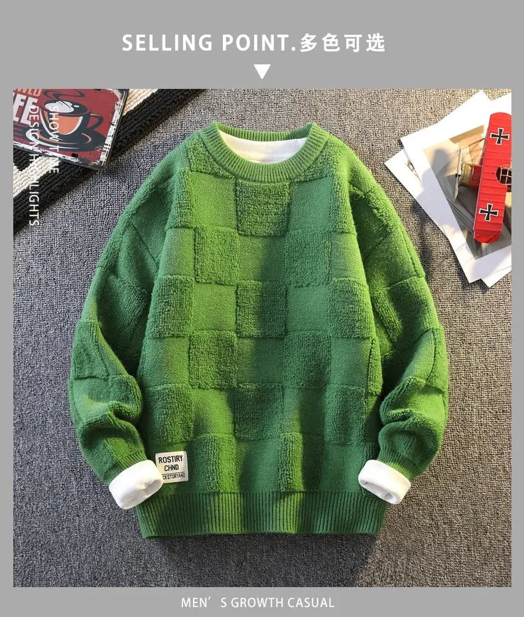 Warm Knit Sweater Autumn Winter Brand Clothing Mens Women Knitting Sweater Loose Fashion Plaid Male Long Sleeve Knitted Pullover
