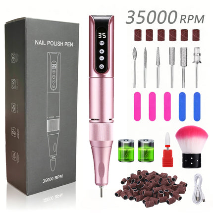 35000RPM Cordless Portable Nail Drill, Rechargeable Electric Nail File Manicure Pedicure Set, Professional Nail Art Tool for Gel Nails, Shaping Polishing for Home Salon & Nail Art Beginners