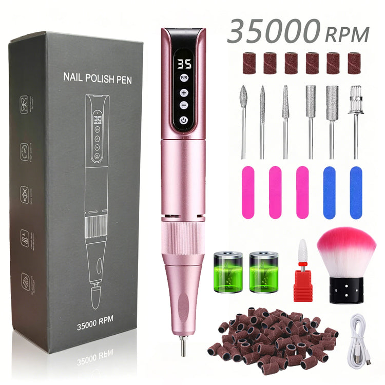 35000RPM Cordless Portable Nail Drill, Rechargeable Electric Nail File Manicure Pedicure Set, Professional Nail Art Tool for Gel Nails, Shaping Polishing for Home Salon & Nail Art Beginners