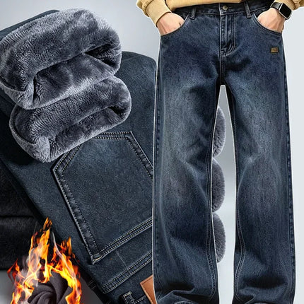 American Retro Jeans Men's 2026 Autumn and Winter with Plush New Trendy Brand High Street Casual Loose Straight Leg Long Pants