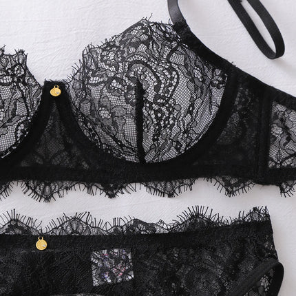 Tornova Erotic Lingerie Fashion Style Eyelash Lace Hollow See-through Sexy Women Luxurious Body Shaping Adjustable Bra Split Set