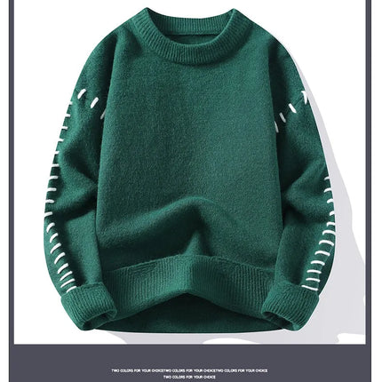 Solid Color Trendy Loose Knit Sweater With Coarse Yarn Weaving Pattern For Autumn And Winter Men's Top And Street Pullover