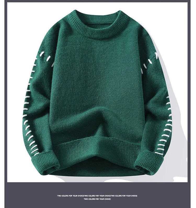 Solid Color Trendy Loose Knit Sweater With Coarse Yarn Weaving Pattern For Autumn And Winter Men's Top And Street Pullover