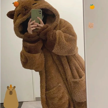 Winter Capybara Cosplay Costume Robes Adult Kigurumi Unicorn Onesie Anime Nightgown Halloween Cartoon Pajamas Sleepwear