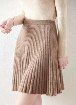 Preppy Style women's 100% Merino Wool Skirts Autumn Winter Pleated Skirt Cashmere Knitwear Short A-Line Above Knee Skirt PlatiNum