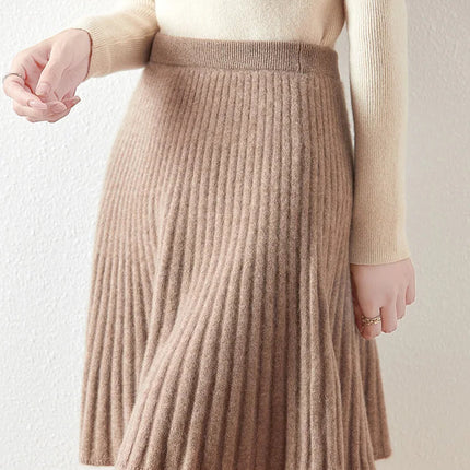 Preppy Style women's 100% Merino Wool Skirts Autumn Winter Pleated Skirt Cashmere Knitwear Short A-Line Above Knee Skirt PlatiNum