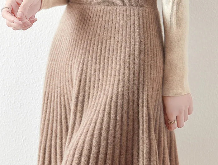 Preppy Style women's 100% Merino Wool Skirts Autumn Winter Pleated Skirt Cashmere Knitwear Short A-Line Above Knee Skirt PlatiNum
